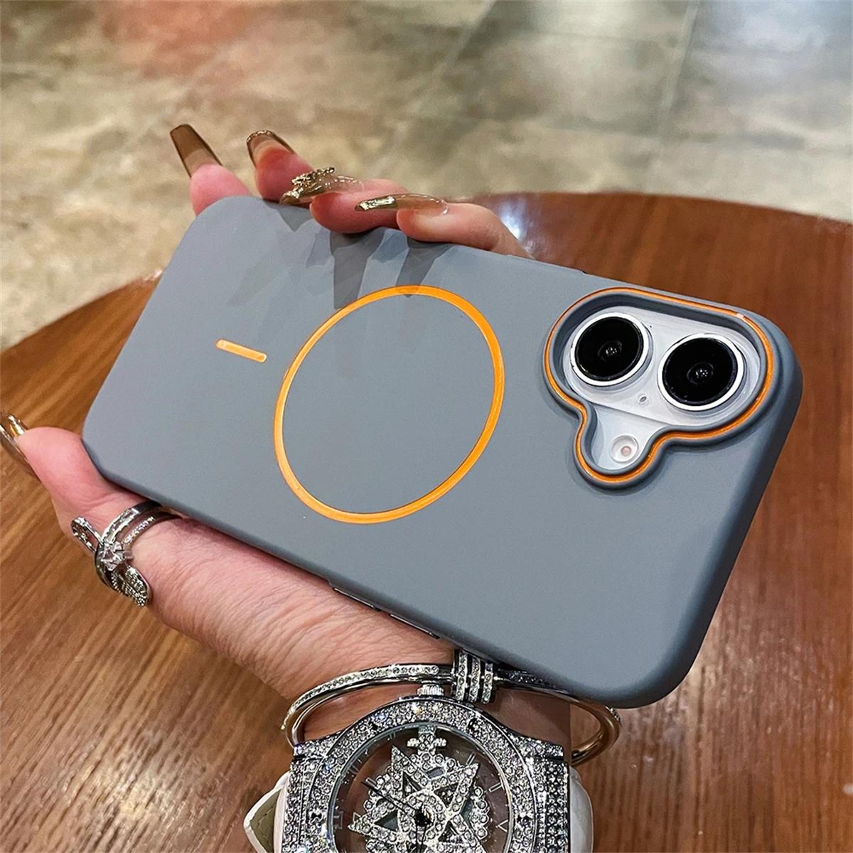 

Роскошный матовый магнитный чехол для телефона с беспроводной зарядкой Magsafe для iPhone 16 15 14 Plus 13 12 Pro Max, однотонный, ударопрочный, жесткий чехол iPhone 16 Pro серый