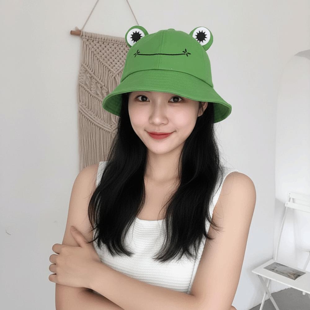 Sun Protection Women Bucket Hat Frog Shaped Fishing Cap Cute Sunscreen Hat  Outdoor