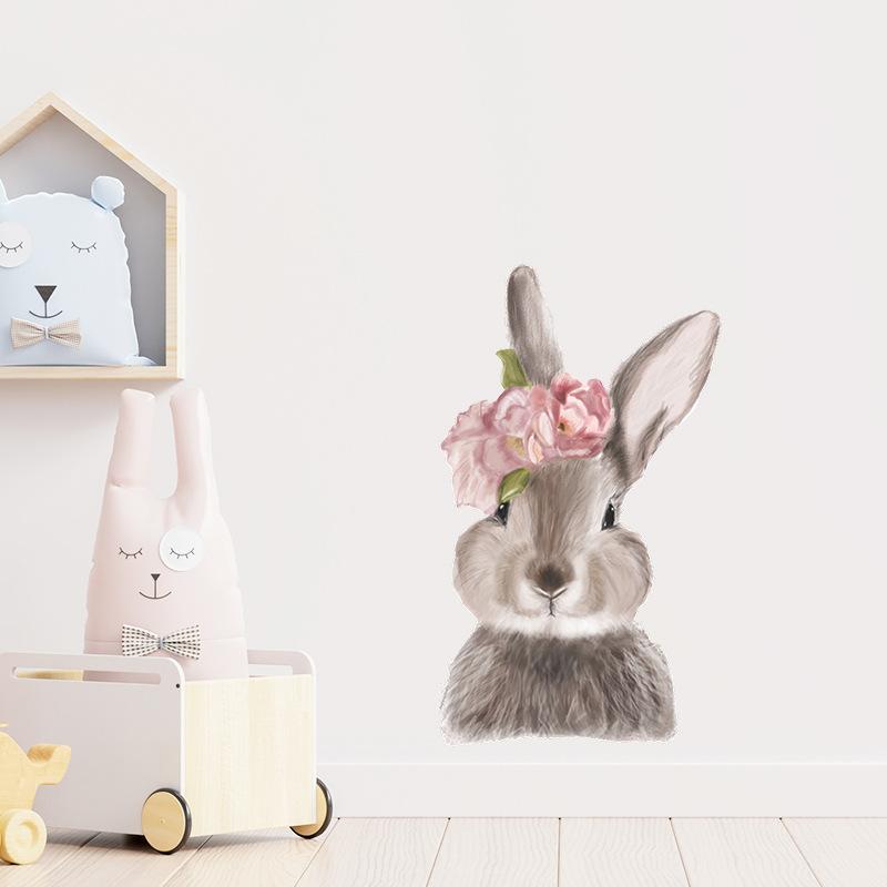 

Милый мультяшный кролик, наклейки на стену, пасхальные кролики, цветы, пилинг и палка, настенные художественные наклейки для детской, детской, спальни, гостиной
