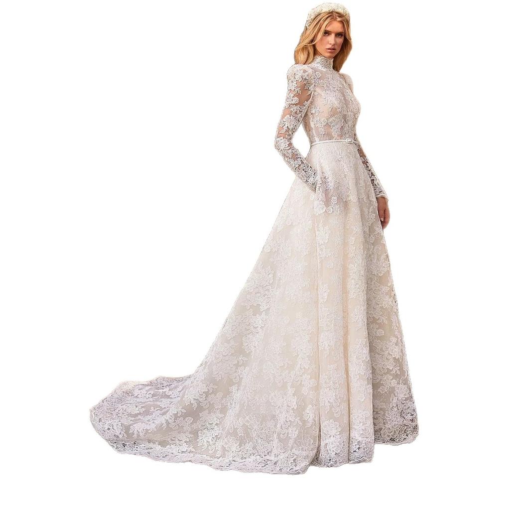 French Lace Wedding Dress 2026 New Bridal Atmospheric Simple Premium Long Sleeve Summer Small Trailing Dress Dress