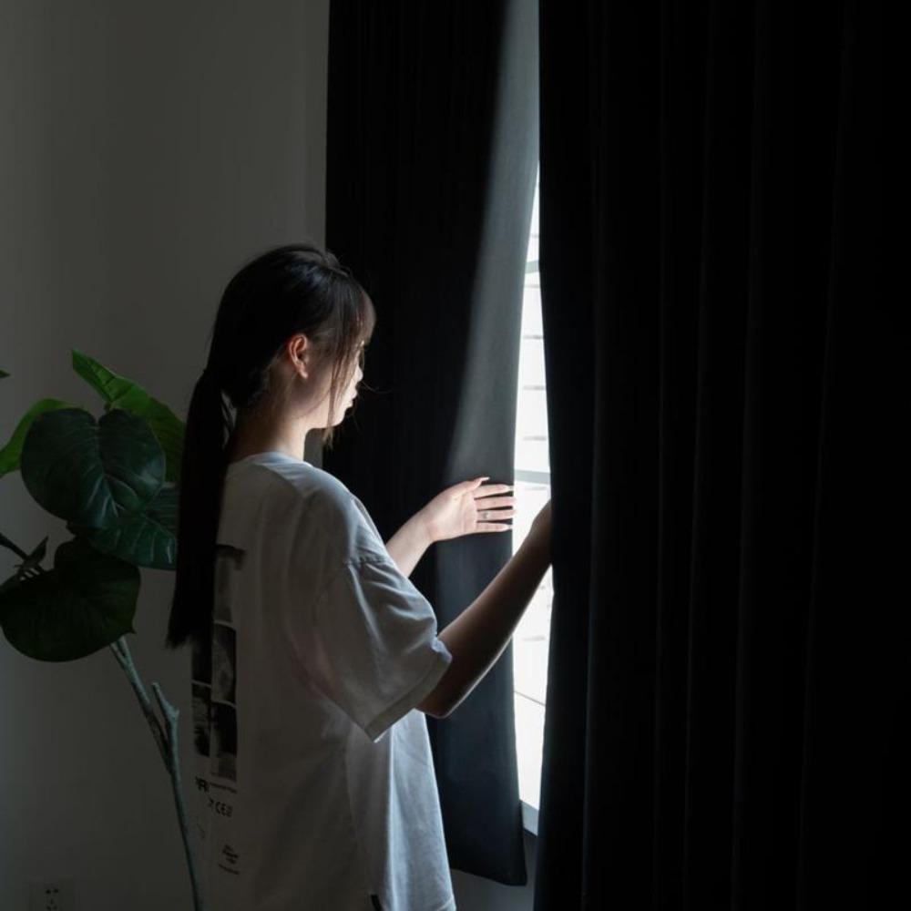 No Drilling Sunshade Curtains Solid Color Insulation Curtains  for Bedroom Bathroom