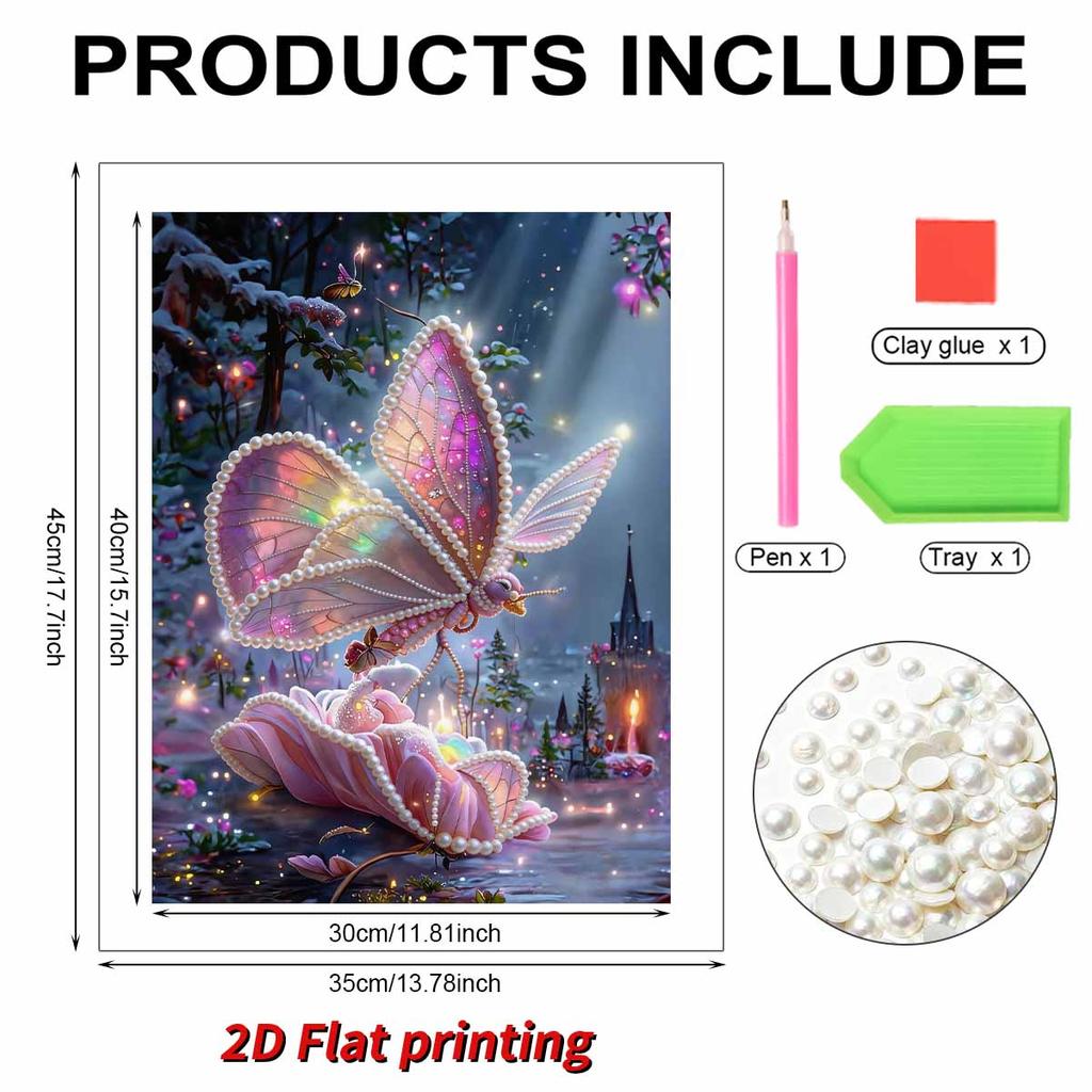 Pearl DIY Butterfly and Shell Art Kits 15.7x19.6inch Gem Art Pearl Painting Kits Without Frame for Adults Gift Idea Home Wall Decor