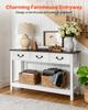 120 Cm Console Table, Farmhouse Desk Behind the Couch with Drawers and Bottom Storage Shelf, Wooden Rectangle Entrance Narrow Sofa Table for Hallway,