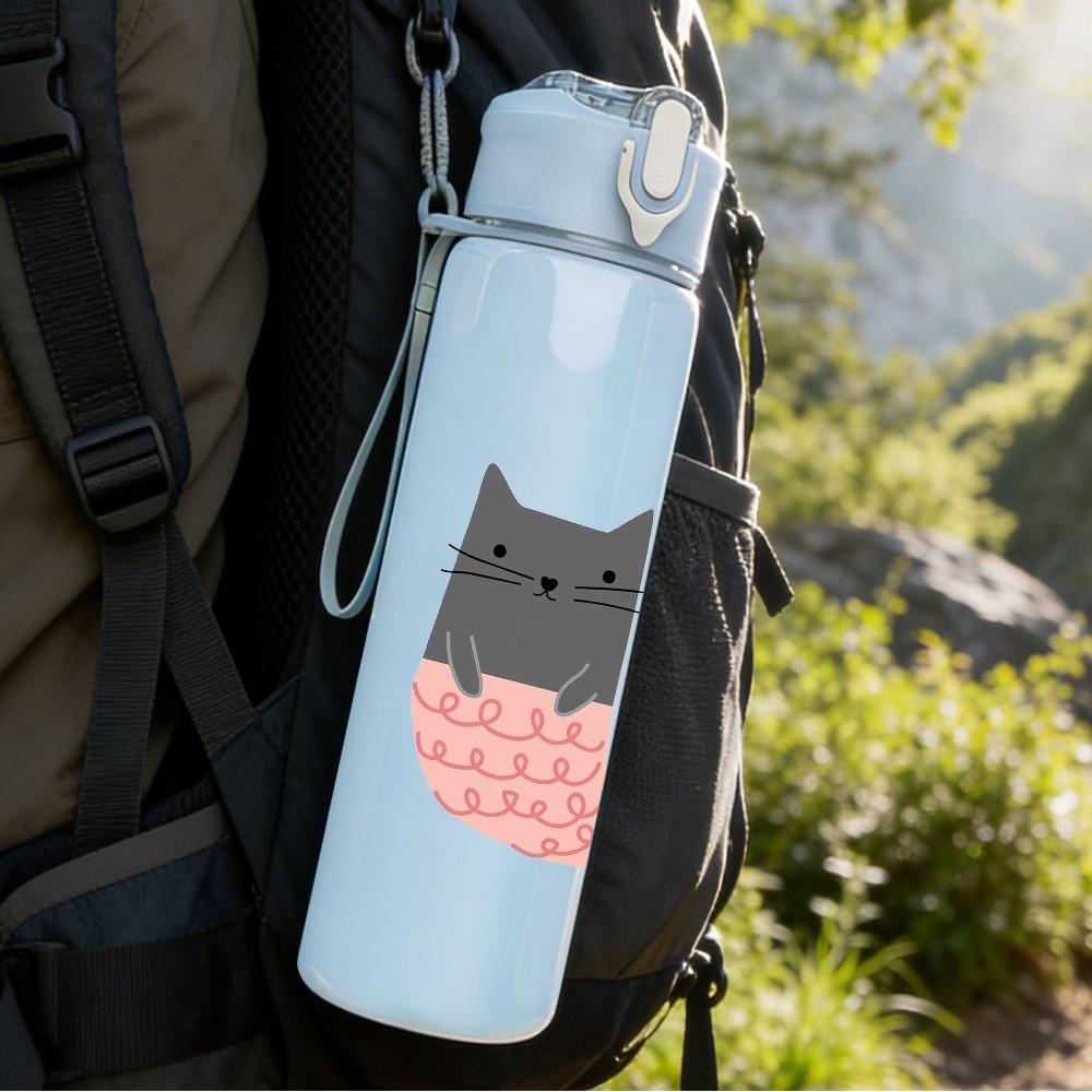 1PC Mermaid Cat Character Pattern 750ml Color Plastic Sports Water Bottle Leakproof Flip Straw Lid Suitable for Sports Office Home Use