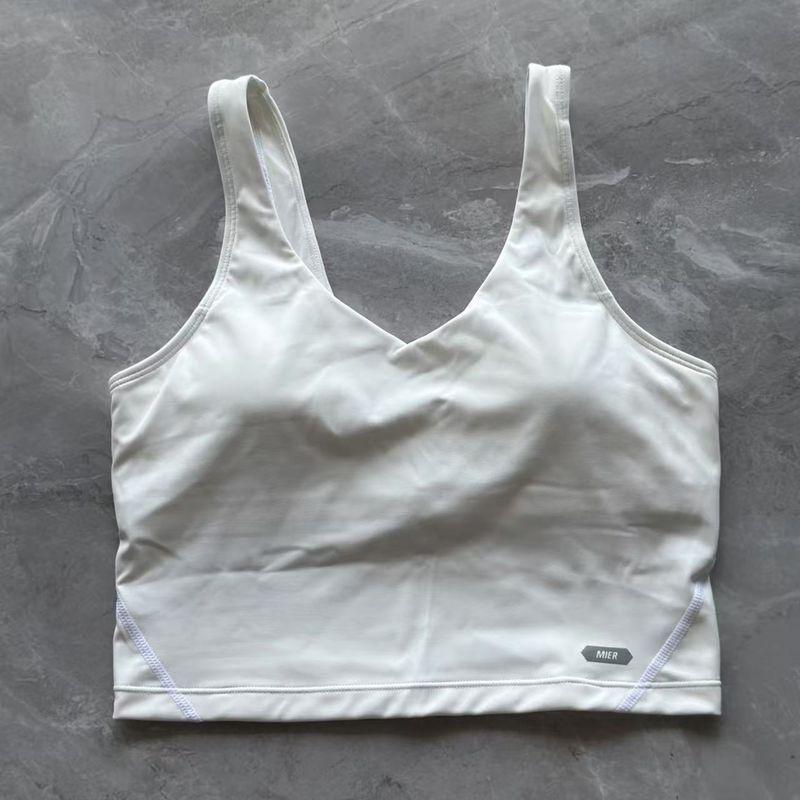 

Export to Europe and America Foreign Trade Women V-neck Backless Sweat-Absorbent Quick-Drying Stretch Comfortable Sports Yoga Letters Top Beauty Back Beige S (52.50 kg-57.50 kg