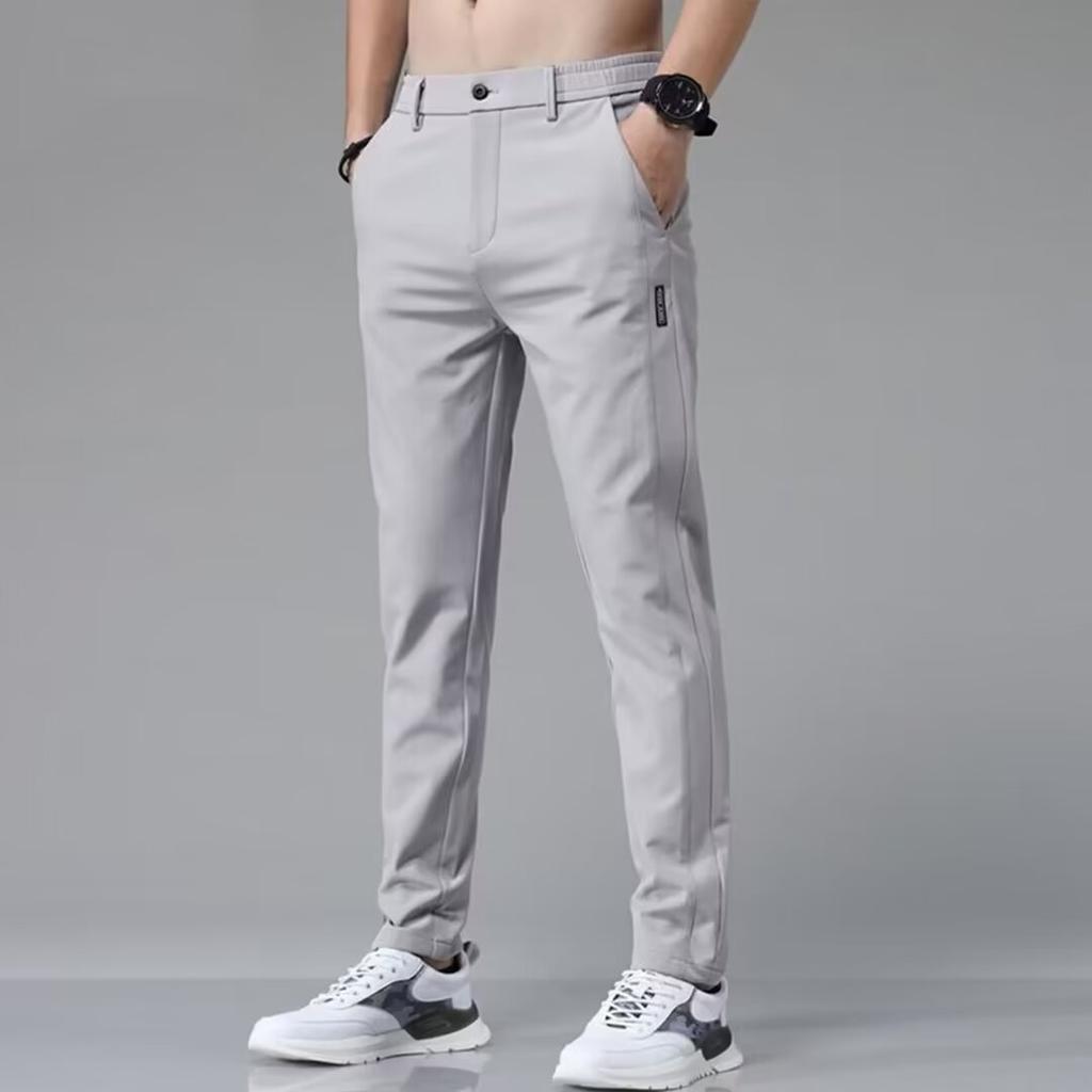 Ultra-thin Elastic Men's Casual Trousers Summer Quick-drying Ice Silk Slim Straight Business Solid Color Trousers Black Gray