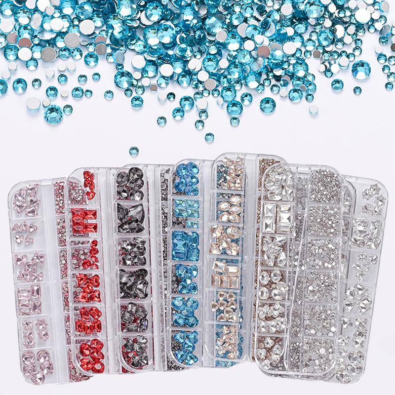 Nail Art 12 Grids Colorful Flatback Gems Diy Manicure Decor 3D Nail Diamond For Makeup, Nails, And Crafts