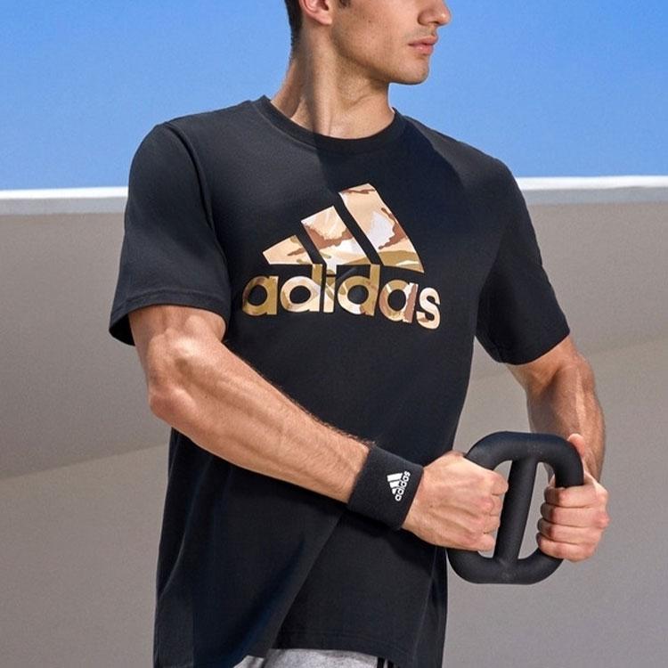 Adidas Alphabet Big Logo Print Crew Neck Sports Short Sleeve T-Shirt Men Tops Black GK9636