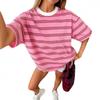 Womens Casual Short Sleeve Round Neck T-Shirt With 3D Stripe Print Soft Cotton Blend Urban Style Wear