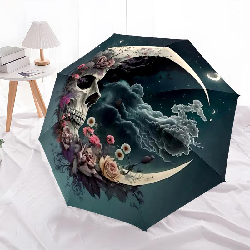 1pc Moonlit Skull Automatic Open/CloseUmbrella,Compact Umbrella for Men & Women Day Gift.N062