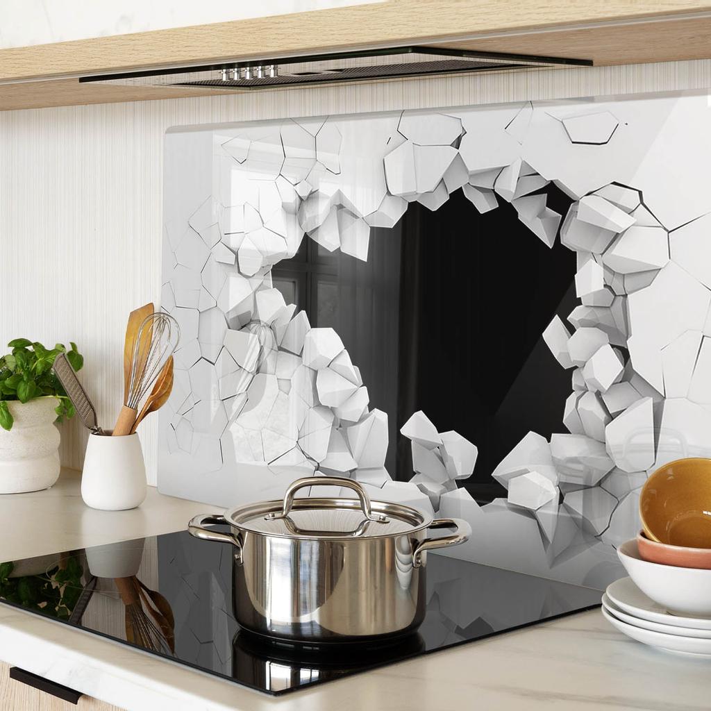 Glass Kitchen Serving Board with Wall Hole Graphic 80X52 Cm