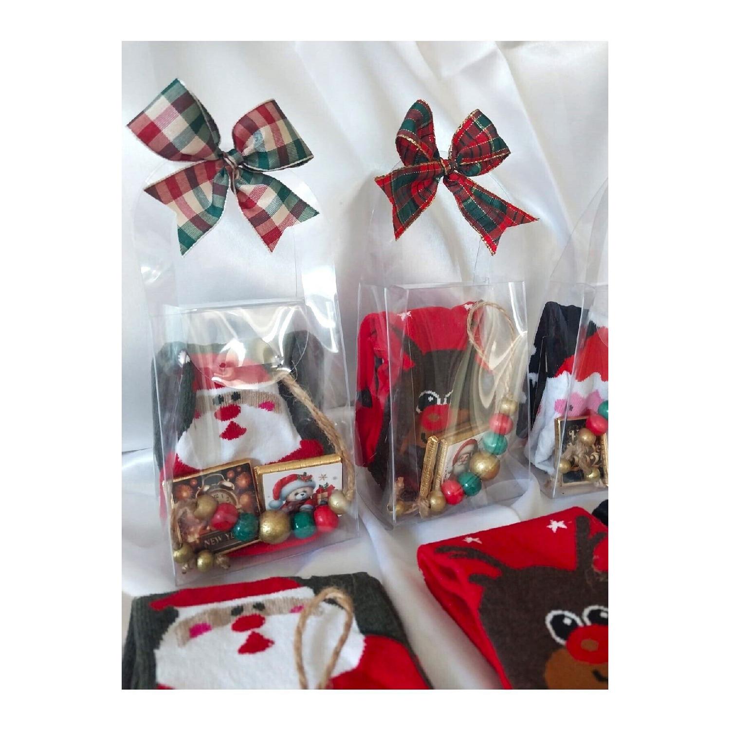 

3 Christmas Stockings With Transparent Acetate Bags