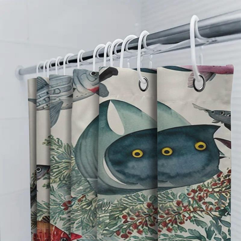 Unterwasserwelt Fisch Duschvorhang Grünes Blatt Rote Blume Design Für Badezimmerdekorationen Wasserdichtes Gewebe Mit Haken