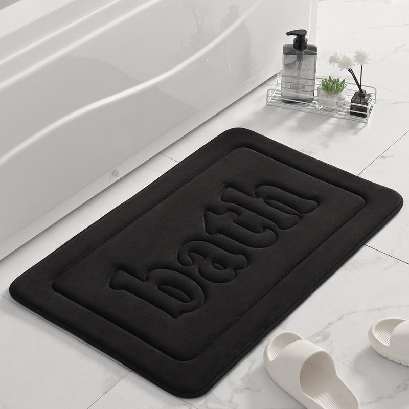 Inyahome Embossing Velvet  Black Bath Rug Solid High Quality Floor Mats Sponge Non-slip Bath Mat Alfombra De Baño Antideslizante