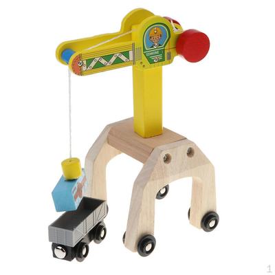 Excellent Wooden Trains Track Scene Model Building Accessories Kids Educational Toy Crane & Freight