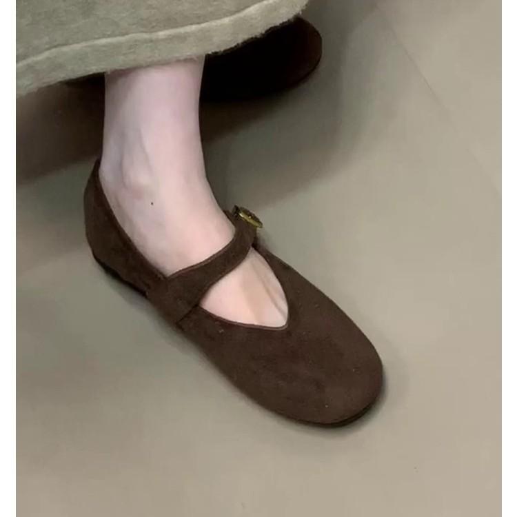 Chaussures simples à bouche peu profonde à boucle métallique de style rétro pour femmes automne confortables polyvalentes chaussures Doudou plates à une pédale Mary Jane