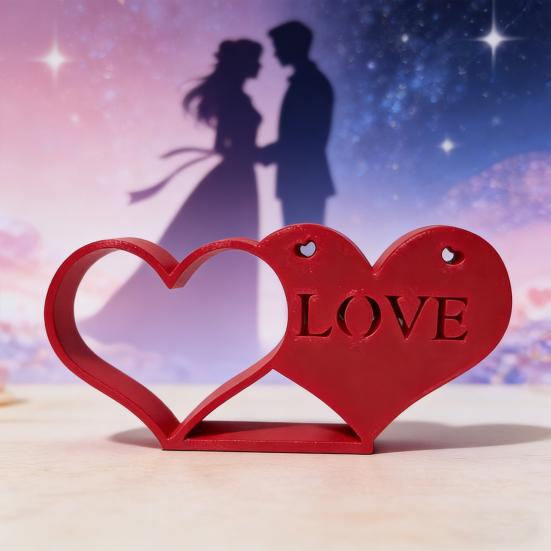 Valentine's Day Heart Decoration 3D Printed Romantic Heart-to-Heart Statue Red Love Heart Tiered Tray Table Sign for Anniversary Wedding Gifts