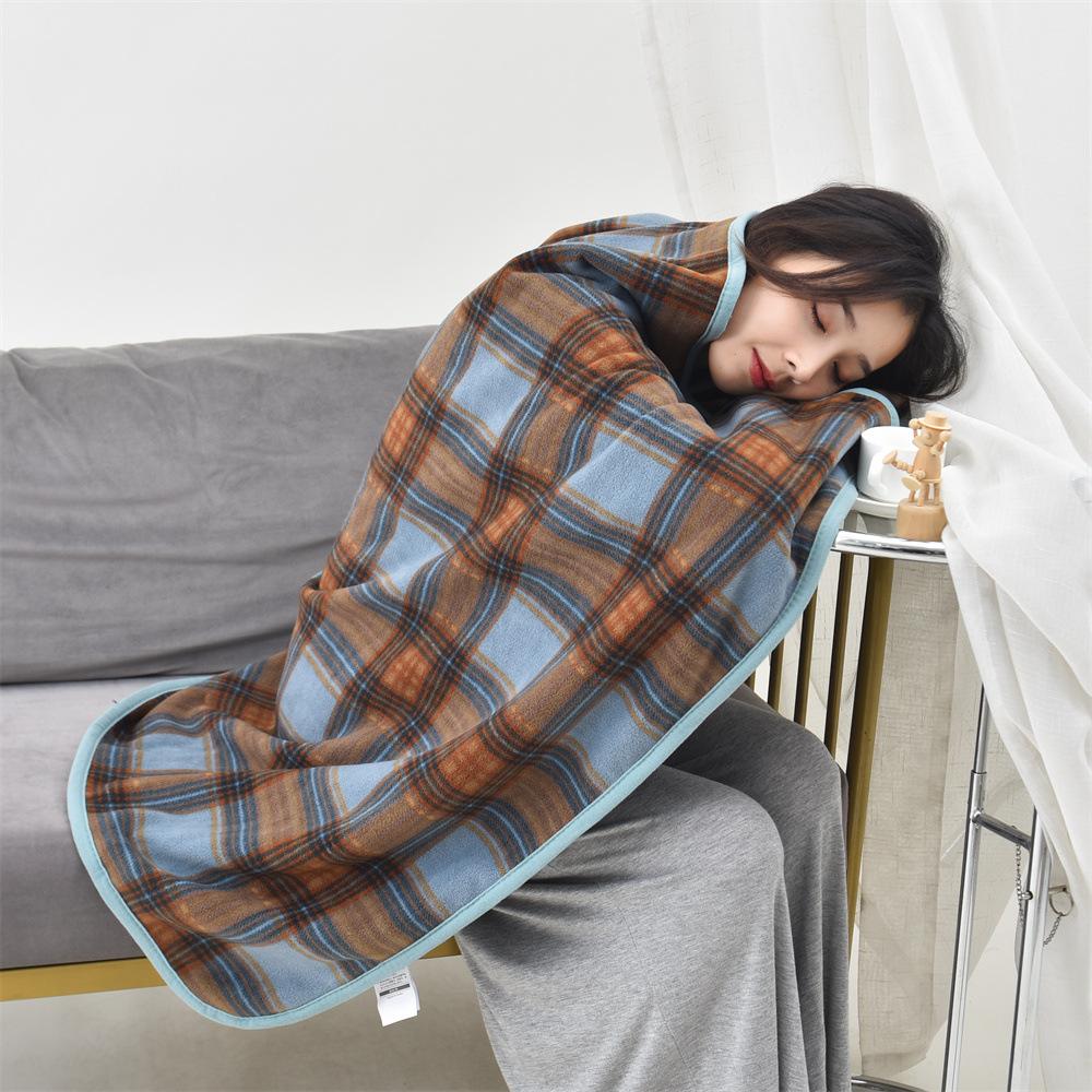 Flannel Blanket Snap Blanket Office Shawl Blanket Sofa Blanket Quilt Plaid Shawl Thickened Cape