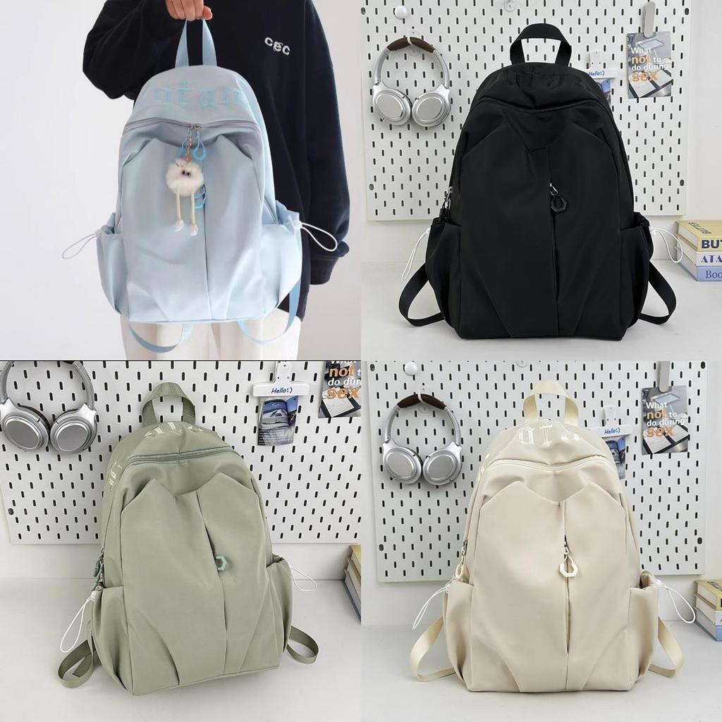 Nylon Girls Backpack With Letter Embroidery And Curved Shoulder Straps For School And Travel