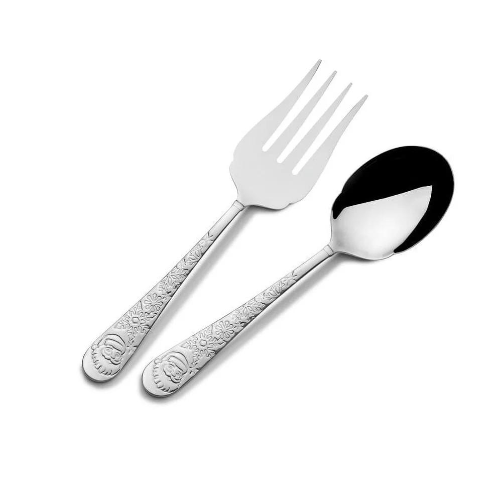 Everyday 18.0 Stainless Steel Holiday Serving Set 2-Piece Fork Spoon Santa Snowflake Design Durable Dishwasher Safe