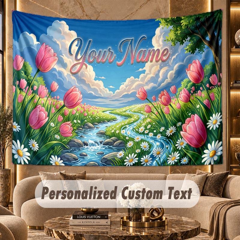 Floral Garden (496) Theme Personalized Tapestry Custom Name Text Wall Hanging Tapestry Home Background Decoration