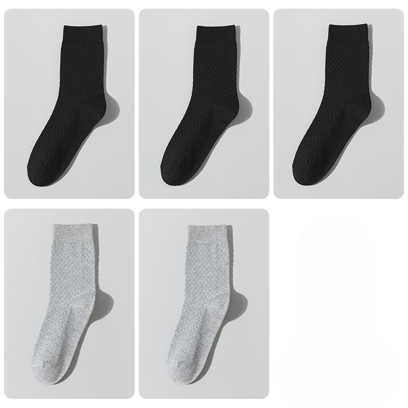 5 Pairs of Men's Autumn and Winter Commercial Antibacterial Warm Solid Color Deodorant Wicker Cotton Socks