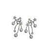 Silver Needle Rhinestone Star Tassel Pearl Stud Earrings - Fashionable, Exquisite, Versatile, and Light Luxury Accessories.