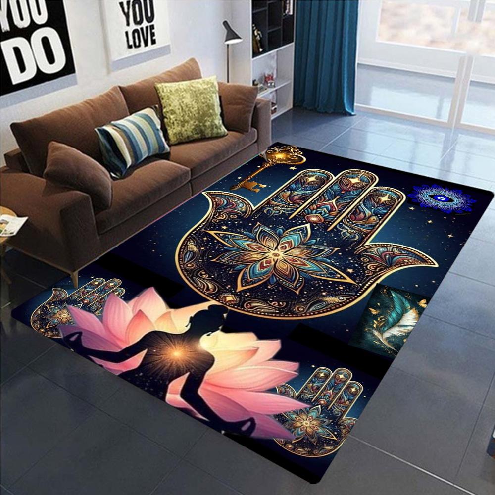 The Hand of Fatima Printed Area Rugs Non-Slip Carpet Hand Washable Polyester Carpet for Living Room Bedroom Decor Floor Mat