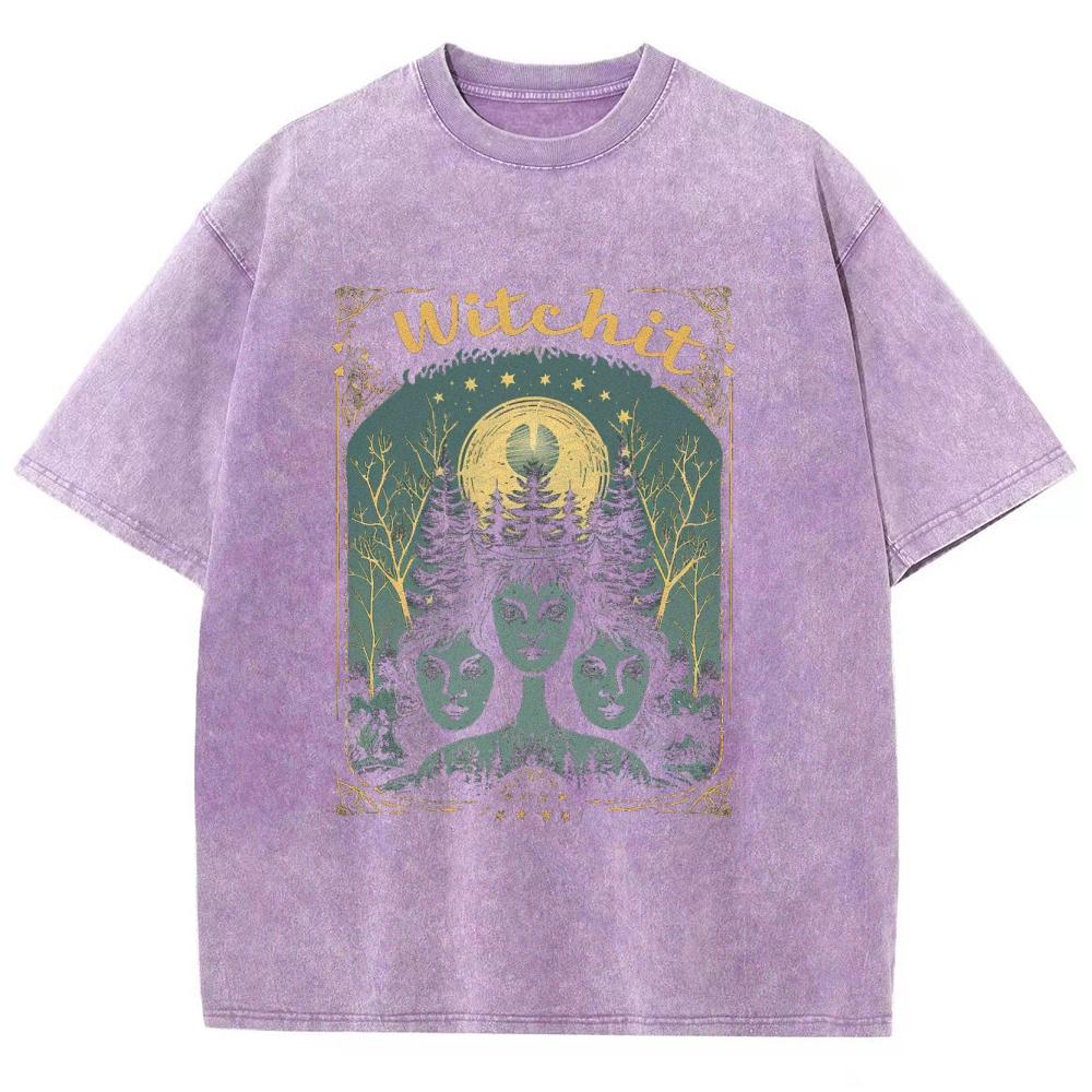 Dámské tričko s potiskem čarodějnice na Halloween Nadměrné s kulatým výstřihem Prací trička Dámské oblečení Nišový design Vintage Krátký rukáv