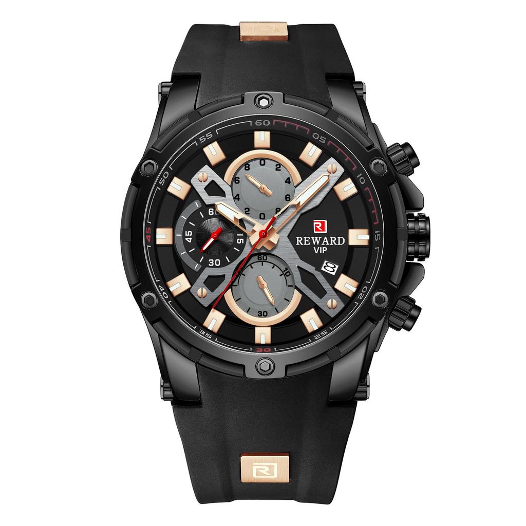 REWARD Men's Multifunction Chronograph Silicone Sports Watch - Luminous, Waterproof, Quartz Calendar (Model: RD83016M)