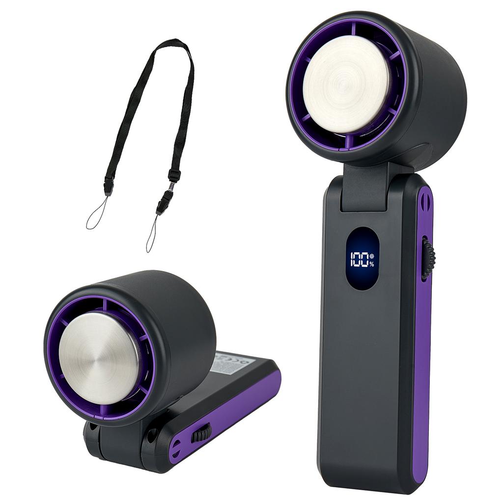 Handheld mini fan portable neck hanging digital display turbo folding outdoor portable ice pack high-speed cooling fan