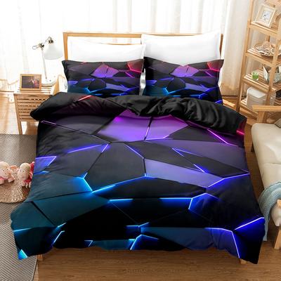 Colorful Glowing Polygonal Grid Pattern Bedding Set  Duvet Cover Set With Pillowcases King Queen Twin Double Size Comforter Set