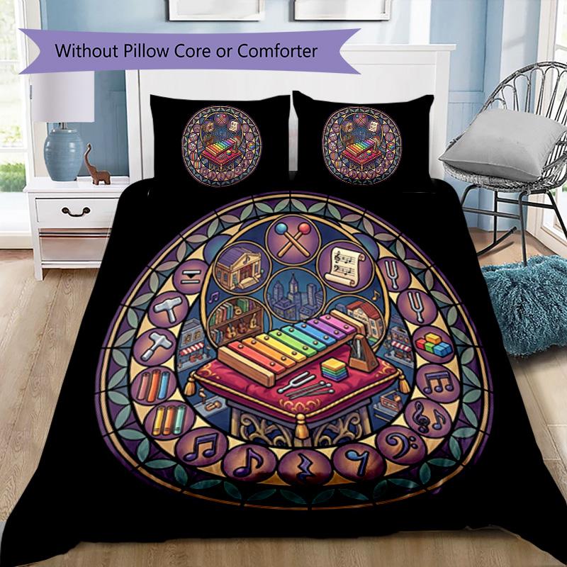 Music Education Symbols Pattern Bedding,Quilt Set Quilt Cover Pillowcase Home Birthday Gift (1*duvet cover+2*pillowcase,without core)