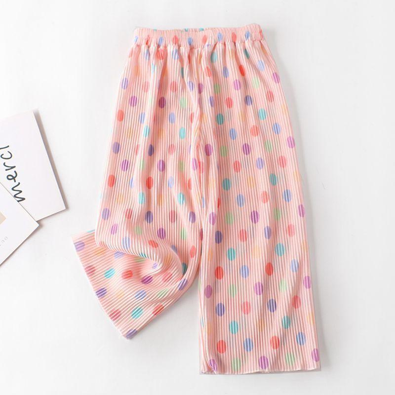 

Летние Новые Детские Брюки в Горошек, Брюки с Широкими Штанинами, Свободные Повседневные Брюки, Брюки Прямого Покроя 90 розовый