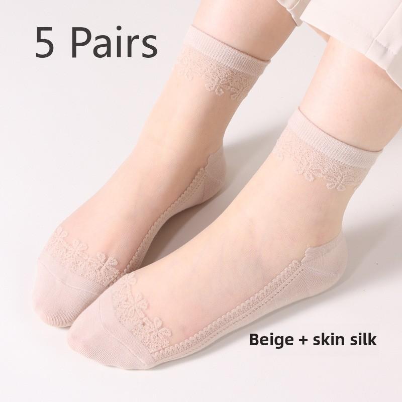 5 Paar Damen Frühling und Sommer Neue Mode Kristall Seidenstrümpfe In Zylinder Jacquard Socken