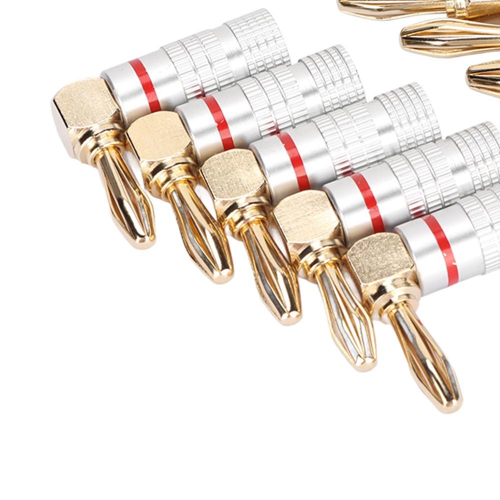 10PCS 24K Copper Gold Plated 90 Degree Right Angle Banana Plugs for 4mm Speaker Cable Sound Jack