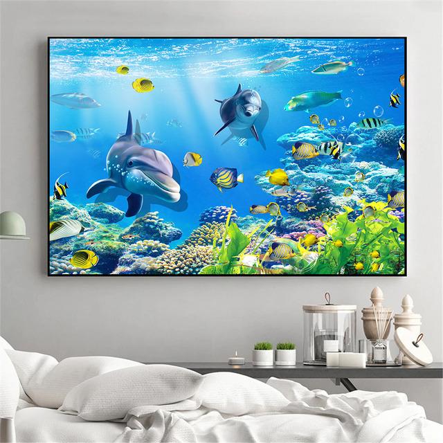 Streszczenie zwierząt podwodny świat ryby wieloryb delfin obraz na płótnie plakat i druki obrazy na ścianę Home Decor bez ramki!