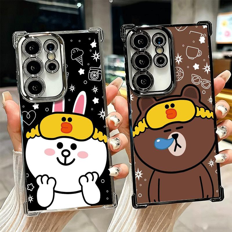 Cartoon Bear B-Browns C-Conys Plating Phone Case For Samsung Galaxy S24 S25 FE S26 Edge S23 Ultra S22 S21 Plus S20 Anti-Fall Air