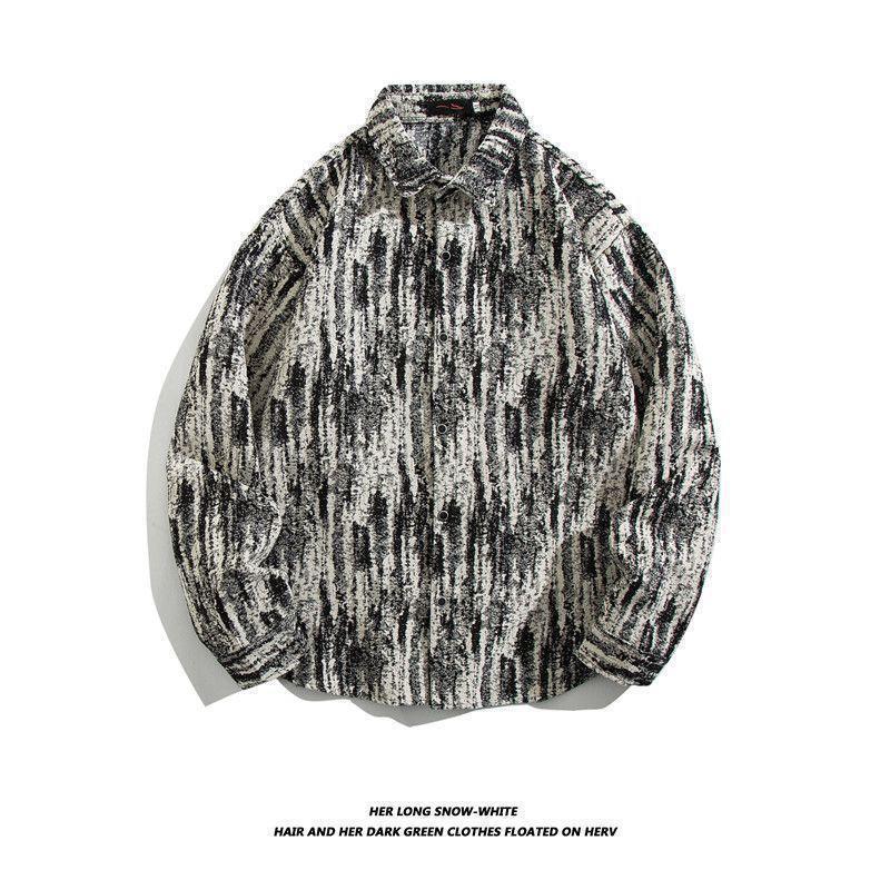 Men's Cuban Vintage Retro Long Sleeve Shirt Japanese Ethnic Style Autumn Winter Casual Button Down