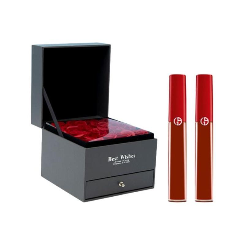 Подарочная коробка с помадой Armani Red tube rose, бархатная, натуральная, стойкая, матовая, двойная упаковка, подарок на день рождения, красная туба 405+ красная туба 405 красный