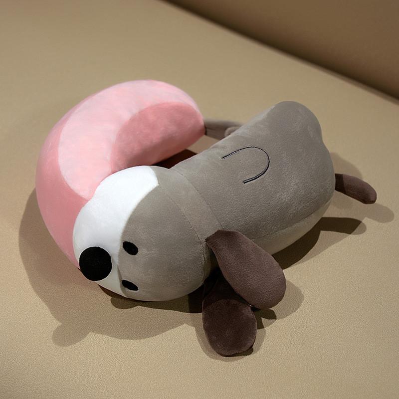 Cartoon Cute Long Tongue Puppy Design Portable Neck Pillow For Travel Rest And