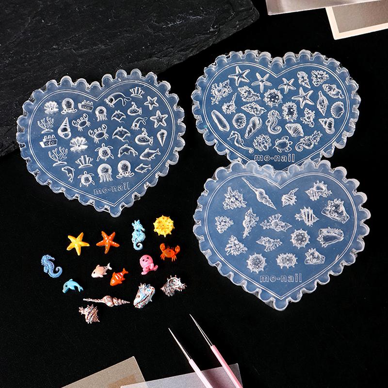 1 Piece Cute Sea Conch Jellyfish Nail Art Moulds Ocean Theme 3D Silicone Nail Carving Mold Marine Creature Crafting Diy Tool