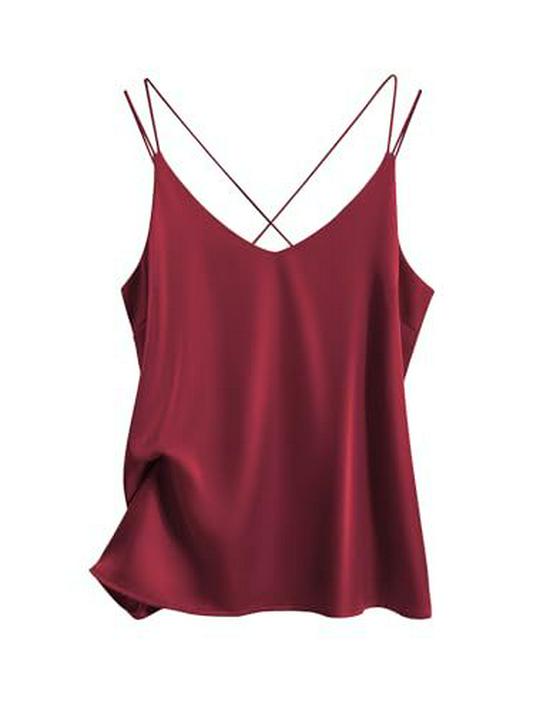 

2026 Spring/Summer Satin V-Neck Cross Strap Slimming Layered Vest M вина червоного кольору
