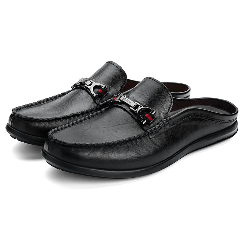 

Модная мужская обувь мюли из натуральной кожи, повседневные слипоны-лоферы для мужчин, удобная обувь для ходьбы на открытом воздухе, нескользящие мужские слипоны 38