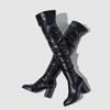 Fashion Liyke High Quality Soft Cozy Pleated Leather Women Over The Knee Boots Fashion Zip Round Toe Chunky Square Heels Motorcycle Shoe