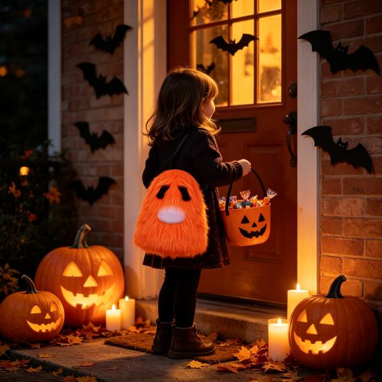 Ghost Plush Crossbody Bag Halloween Bag, Cute Spooky Fluffy Shoulder Pouch Costume Accessory for Party Costume, Mini Casual Daily Use Funny Theme Gift