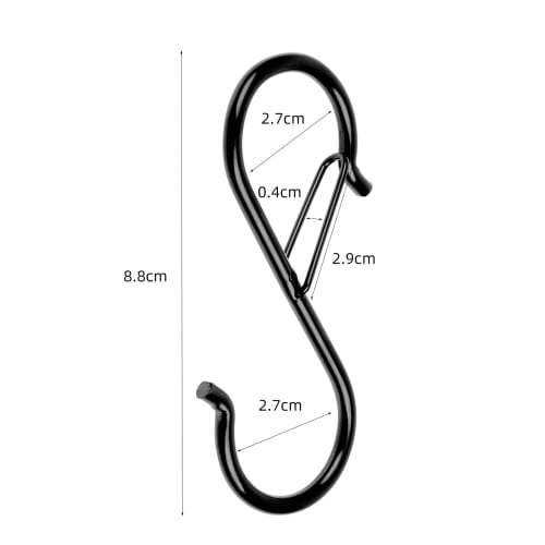 Set of 10 Black S-Hooks (9cm X 10 Pieces) - VIPITH, Universal S-Hooks for Kitchen, Bathroom, and Bath