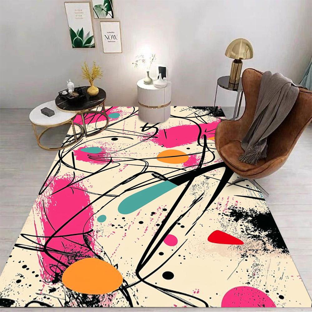 Art Splashed Ink Painting Style Carpet Retro Pattern Living Room Carpet Washable Dining Room Interior Mat Kitchen Area Carpet