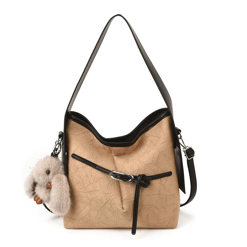 New Fashi Women Commuting Shoulder Bag Retro Casual Large Capacity Bucket Bag Comfortable and Versatile Texture Handle Bag