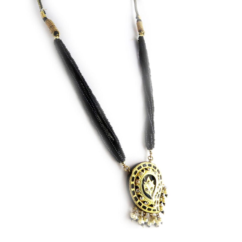 Les Trésors De Lily [B8567] - Black Gold 'Palanquin' Necklace